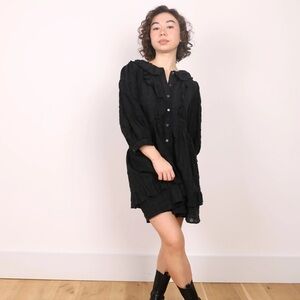 &Daughter Black Mini Button-Up Shirt Dress with Ruffle Details Size Uk 8 l US 4